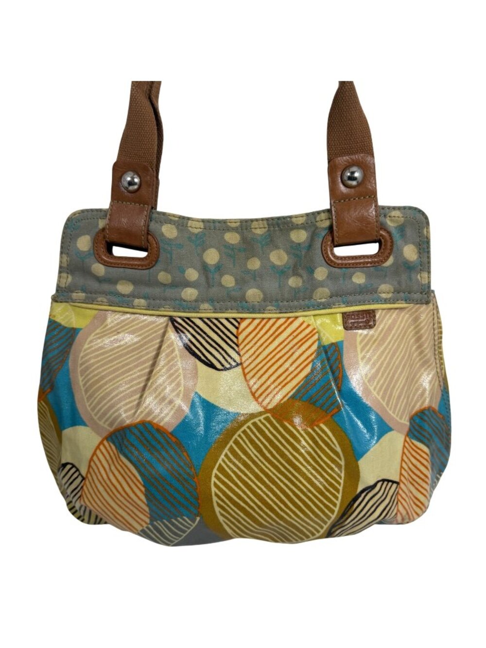 Vintage Fossil Key Per Retro Multicolor Coated Canvas Shoulder Handbag Tote